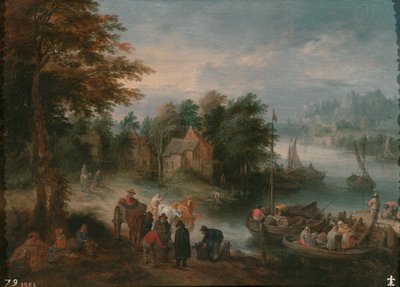 River with People and Cattle by Theobald Michau